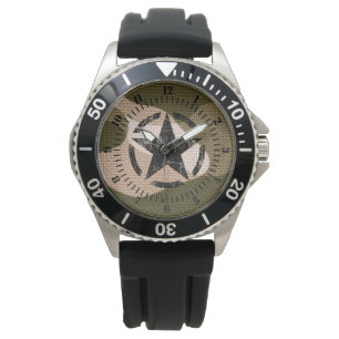 Star Stencil Vintage Decal Dial on Camouflage Watch