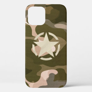 Star Stencil Vintage Decal on Camo Style iPhone 12 Case