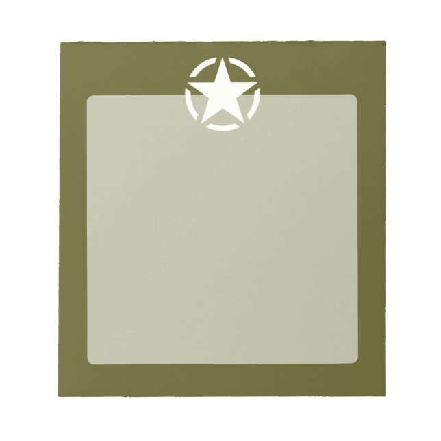 Star Stencil Vintage Decal on Kaki Green Notepad (Front)