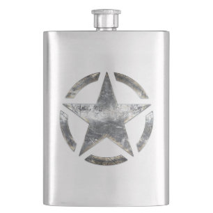 Star Stencil Vintage in Silver Steel Style Hip Flask