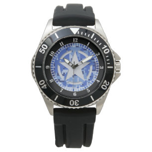 Star Stencil Vintage  Navy Blue Dial Watch