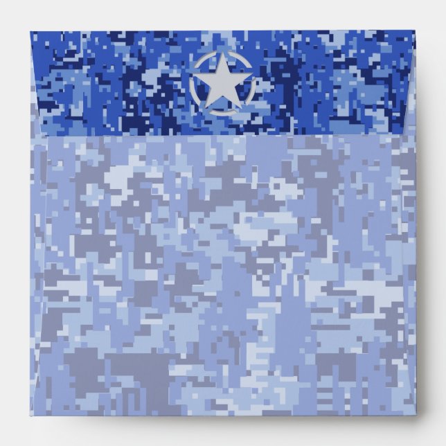 Star Stencil Vintage Navy Blue Digital Camo Envelope (Back (Top Flap))