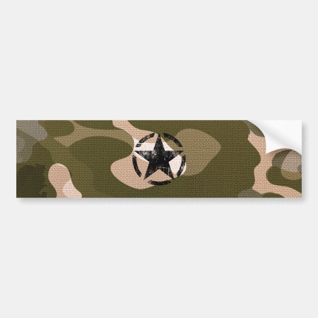 Star Stencil Vintage on Camouflage Bumper Sticker (Front)