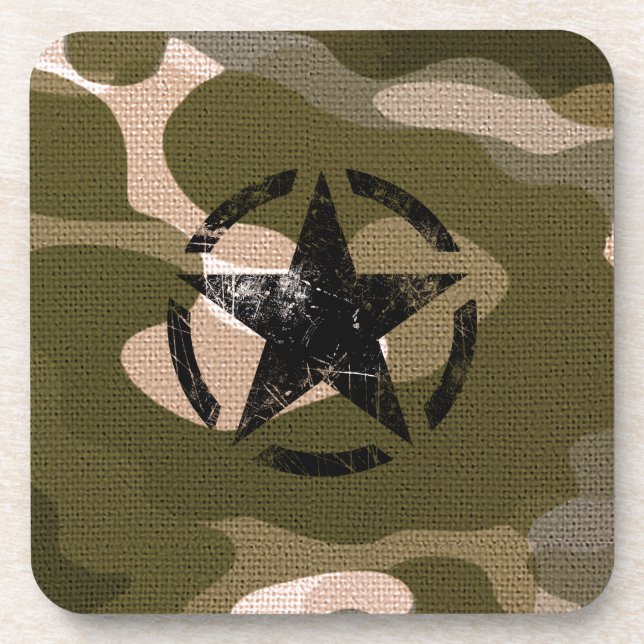 Star Stencil Vintage on Camouflage Coaster (Front)