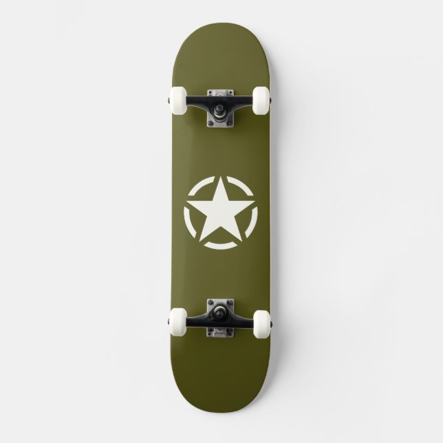 Star Stencil Vintage on Khaki Green Skateboard (Front)