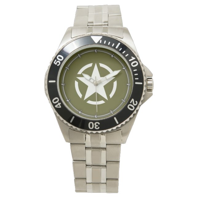 Star Stencil Vintage on Khaki Green Watch (Front)