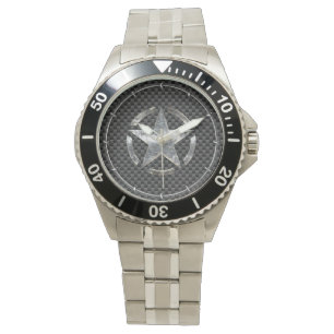 Star Stencil Vintage Tag Carbon Fibre Style Watch