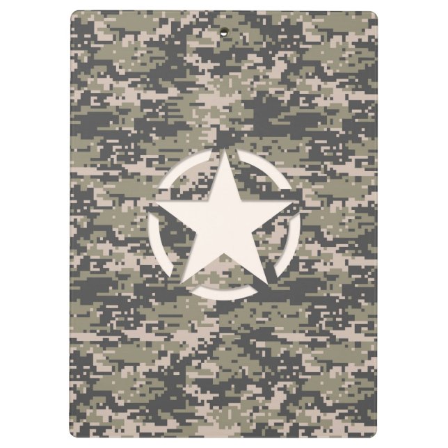 Star Stencil Vintage Tag Digital Khaki Style Clipboard (Back)