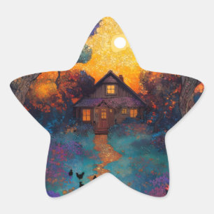 Star Sticker - Magical Cottage in Colourful Forest