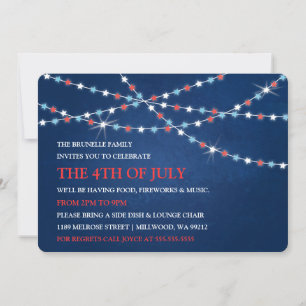Star String Lights 4th of July Invitations