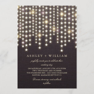 Star String Lights Dark Burlap Evening Wedding Invitation
