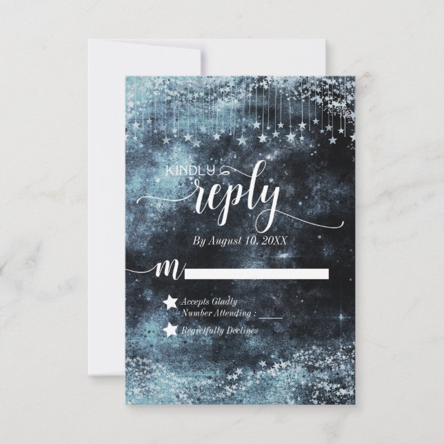 Star Struck Watercolor Galaxy Wedding Reply RSVP (Front)