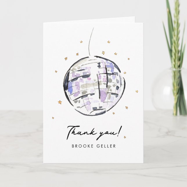 Star Studded Disco Ball Watercolor Thank You Card (Front)