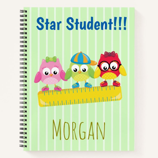 Star Student Cute Owls Notebook (Front)