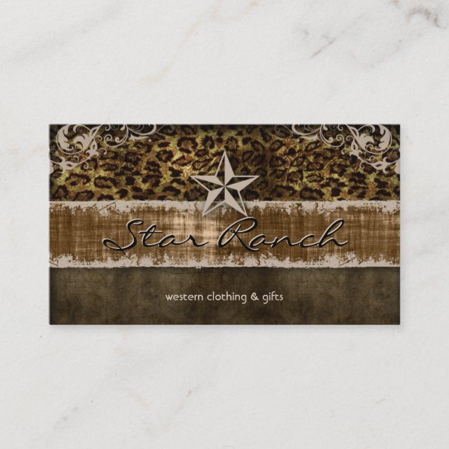 Star Suede Business Card Gold Leopard H (Front)