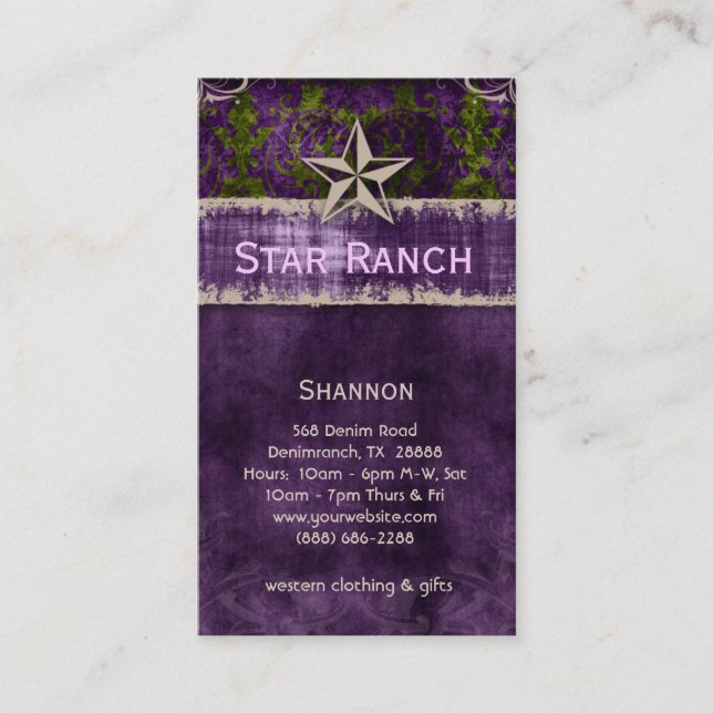 Star Suede Business Card Purple Green (Front)