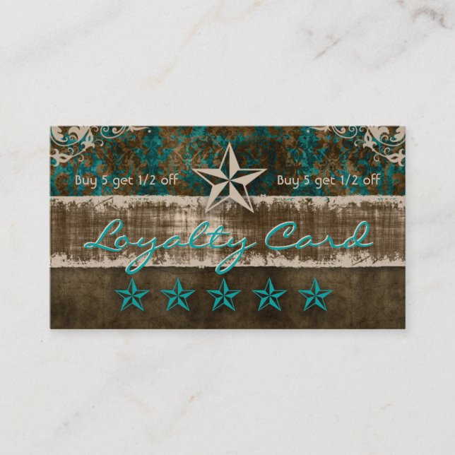 Star Suede Loyalty Card Teal Brown Western (Front)