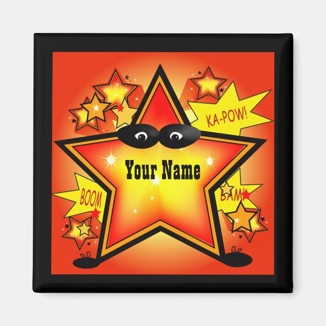 Star Superhero Kid Name Custom Magnet (Front)