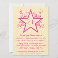 Star Swirls 21st Birthday Party Invitation, Pink