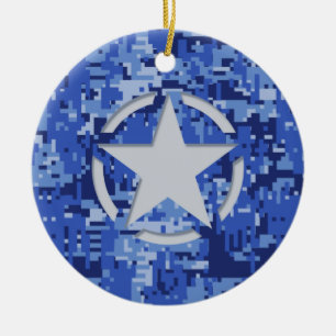 Star Tag Decal Navy Blue Camo Ceramic Tree Decoration