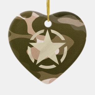 Star Tag on Burlap Camouflage Style Ceramic Tree Decoration