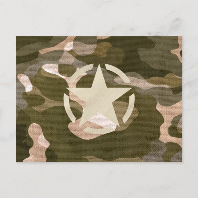 Star Tag on Burlap Camouflage Style Postcard (Front)