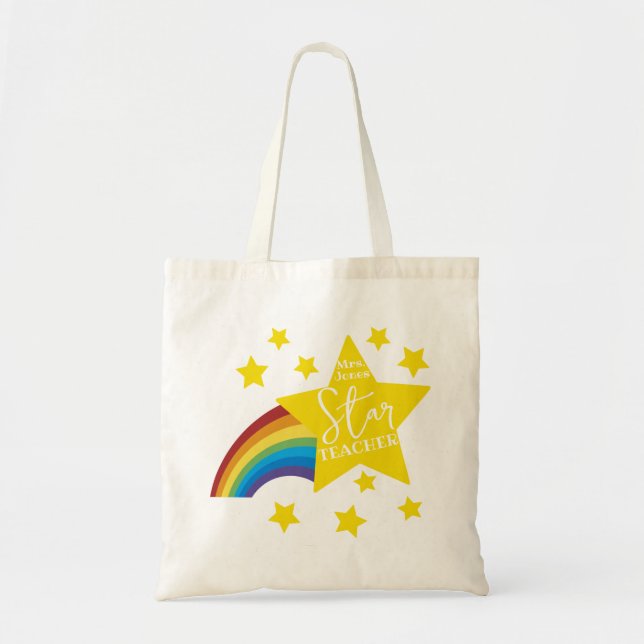 star teacher rainbow tote bag for teacher gift (Front)