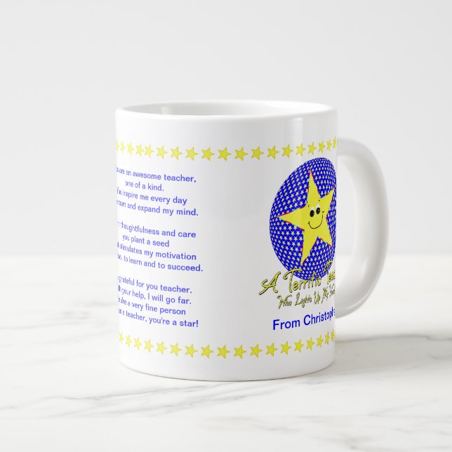Star Teacher Thank You from Student Large Coffee Mug (Front Right)