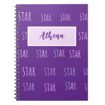 star themed purple notebook