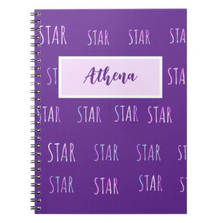 star themed purple notebook