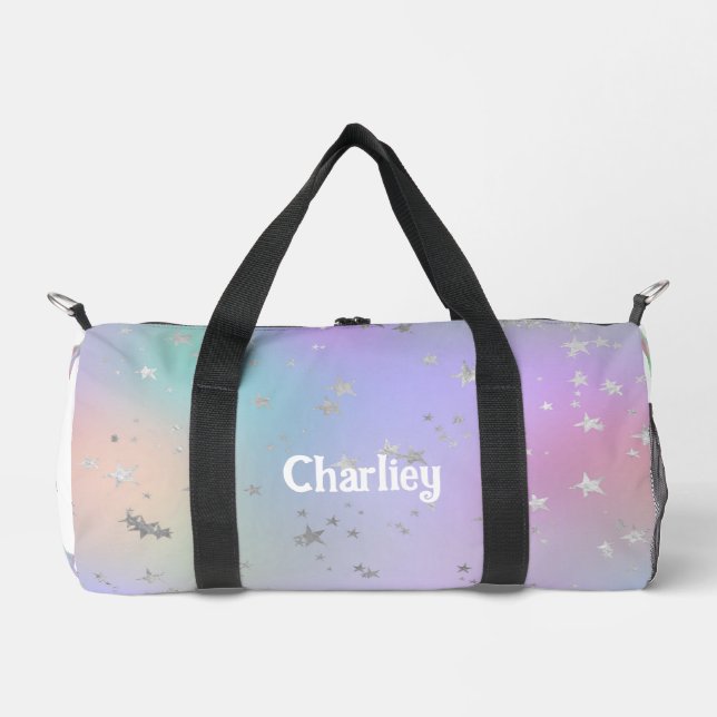 Star tie dye pastel swirl purple colourful duffle bag (Front)