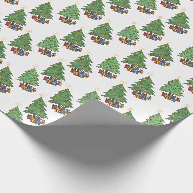 Star-topped Christmas Trees and Gifts Pattern Wrapping Paper (Corner)