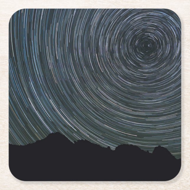 Star Trails Around Polaris | Ingalls Pass Square Paper Coaster (Front)