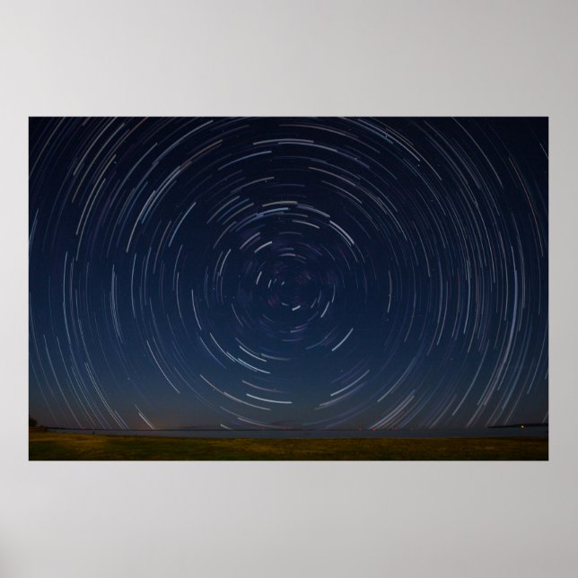 Star Trails Over Lake Huron at St. Ignace, MI Poster (Front)