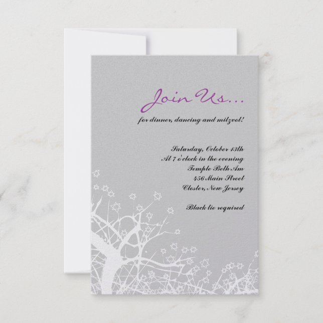 STAR TREE Bar Bat Mitzvah Party Reception Card (Front)