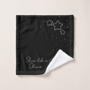 Star Trio in Black & White with message and name Bath Towel Set