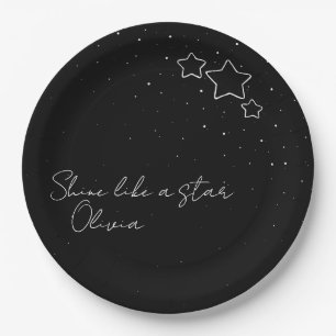 Star Trio in Black & White with message and name Paper Plate