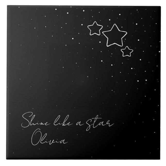 Star Trio in Black & White with message and name Tile (Front)
