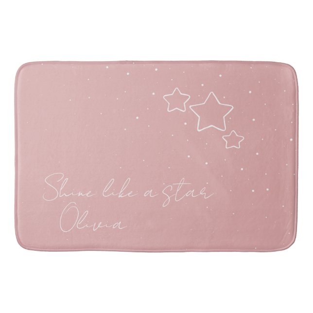 Star Trio in Pink & White with message and name Bath Mat (Front)