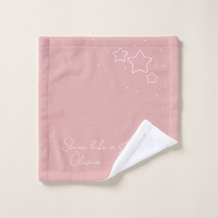 Star Trio in Pink & White with message and name Bath Towel Set