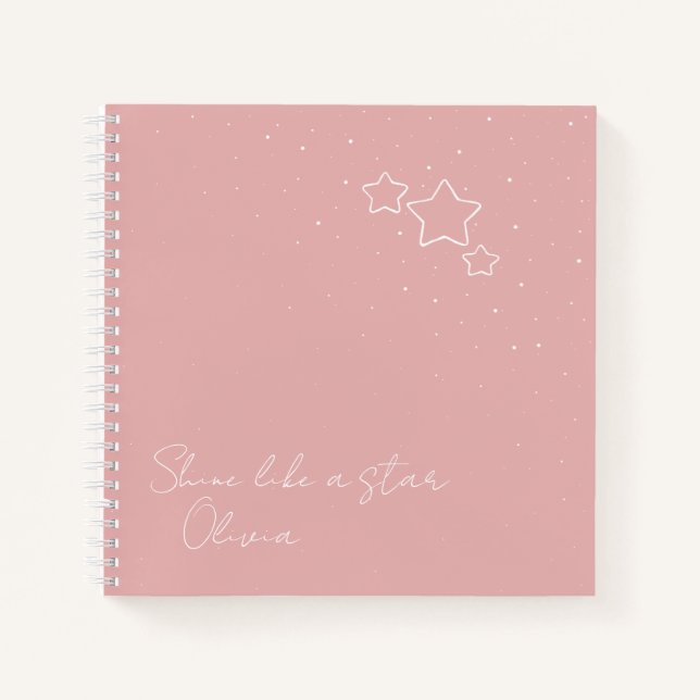 Star Trio in Pink & White with message and name Notebook (Front)