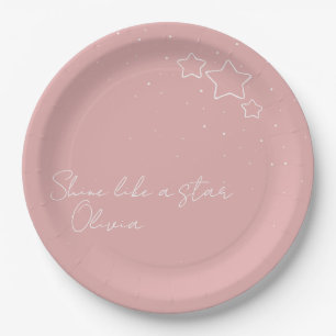 Star Trio in Pink & White with message and name Paper Plate