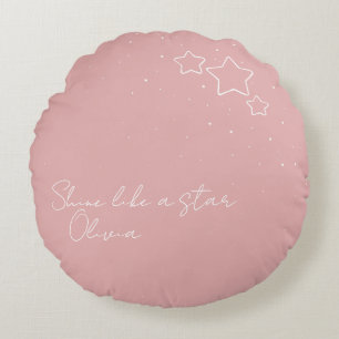Star Trio in Pink & White with message and name Round Cushion