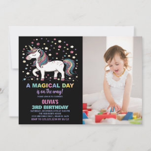 Star Unicorn Birthday Invitations with photo