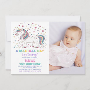 Star Unicorn Birthday Invitations with photo