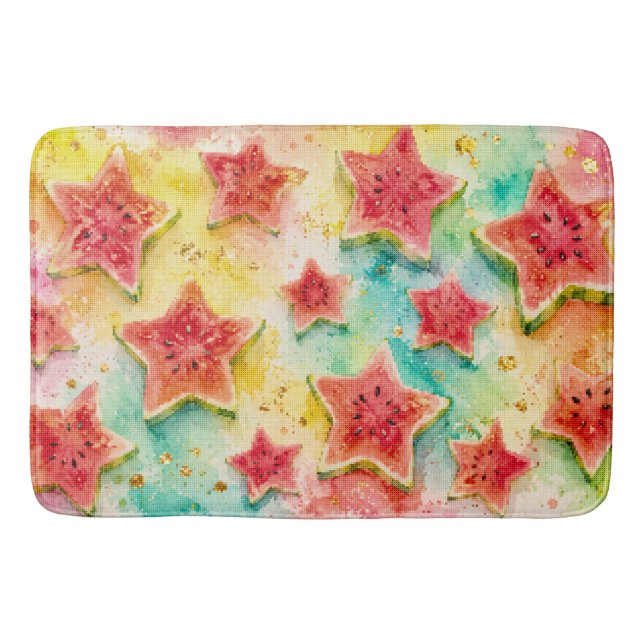 Star Watermelon Delight Geometric Watercolor Style Bath Mat (Front)