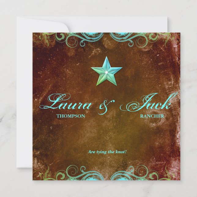 Star Wedding Invitation Vintage Brown Blue (Front)