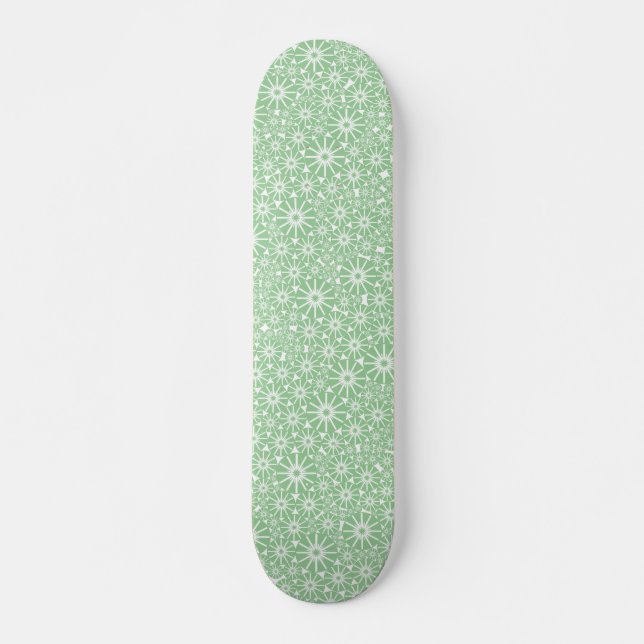Star Wheel Abstract - Faded Green on White Skateboard (Front)