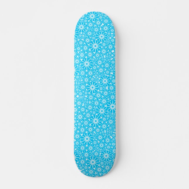 Star Wheel Abstract - Sky Blue on White Skateboard (Front)