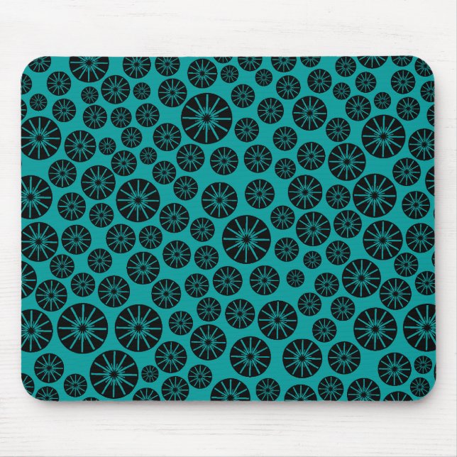 Star Wheel Pattern - Black on Aqua 009999 Mouse Pad (Front)